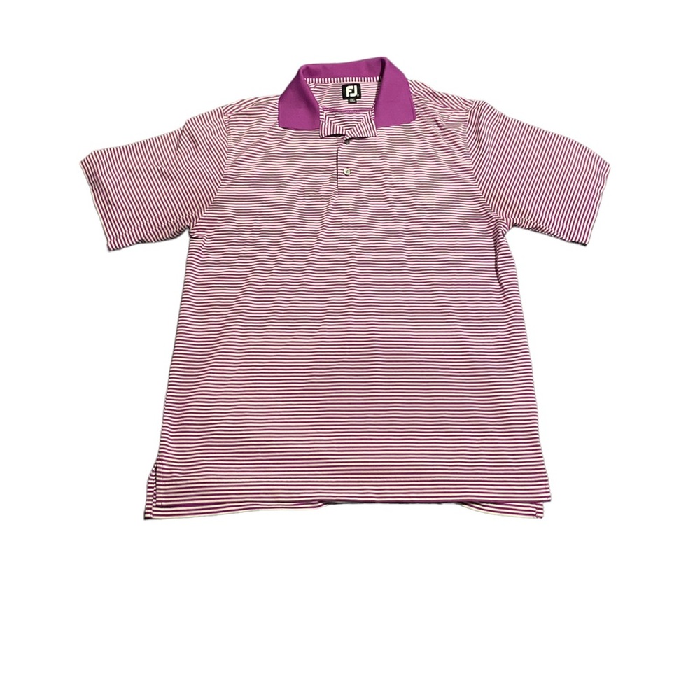 FJ FootJoy Golf Polo Shirt Mens L Striped Short Sleeve Collared Shirt